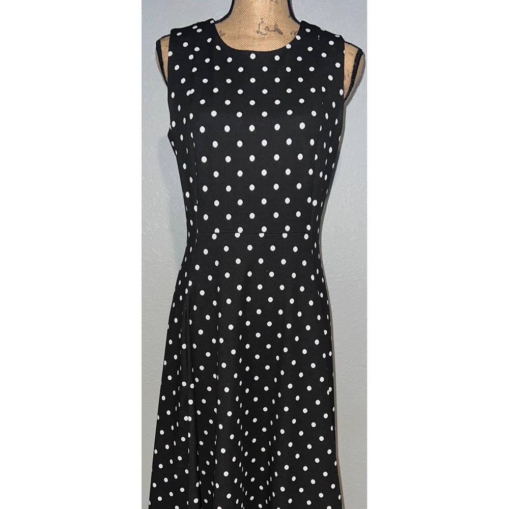 Calvin Klein Black White Polka Dot Sleeveless Fit Flare Midi Dress Size 8 - Picture 1 of 11